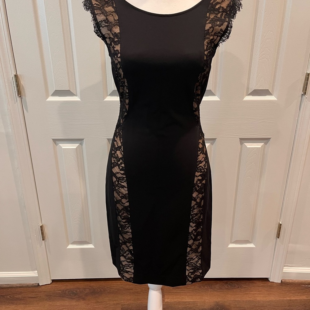 Teri Jon Black Bodycon Dress with Lace Accents
